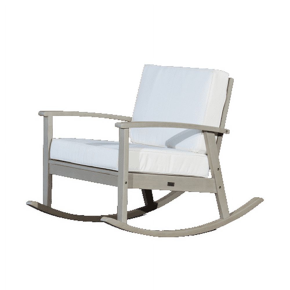 Rocking Chair, Outdoor Indoor Rocker Chair with Deep Seat Cushion and Thicken Backrest, Wooden Upholstered Leisure Armchair for Home Balcony Patio & Garden, Driftwood Gray Finish+Cream Cushions - image 1 of 3