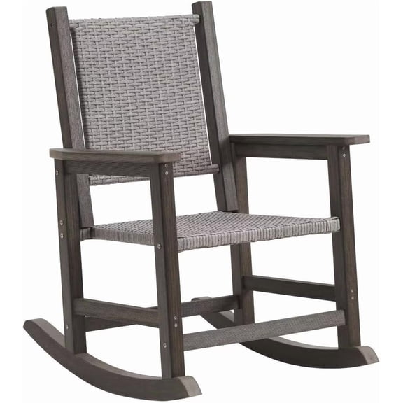 Rocking Chair Outdoor, Wicker Rocking Chair for Outside, Woven Seat & Back, All Weather Ratten Outdoor for Porch, Garden, Lawn, and Balcony (Dark Brown)