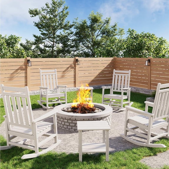 Rocking Chair Outdoor with Side Table Poly High Back Porch Rocker Chairs All Weather Resistant Furniture for Patio Front Porch