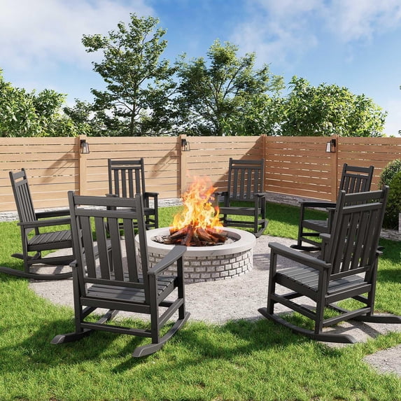 Rocking Chair Outdoor with Side Table Poly High Back Porch Rocker Chairs All Weather Resistant Furniture for Patio Front Porch