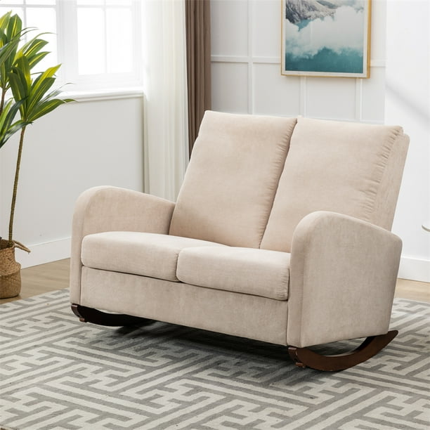 Rocking Chair with Oversized Wing Back,Extra Wide Rocking Loveseat,Mid