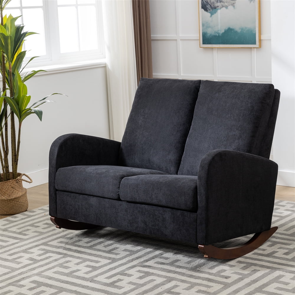Rocking Chair with Oversized Wing Back,Extra Wide Rocking Loveseat,Mid
