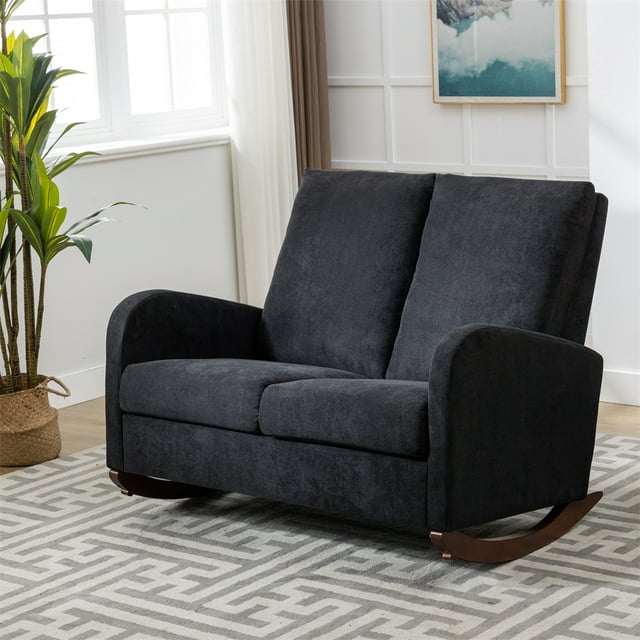 Rocking Chair with Oversized Wing Back,Extra Wide Rocking Loveseat,Mid