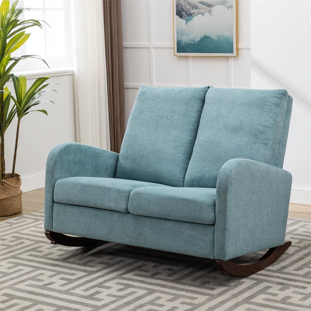 Rocking Chair with Oversized Wing Back,Extra Wide Rocking Loveseat,Mid