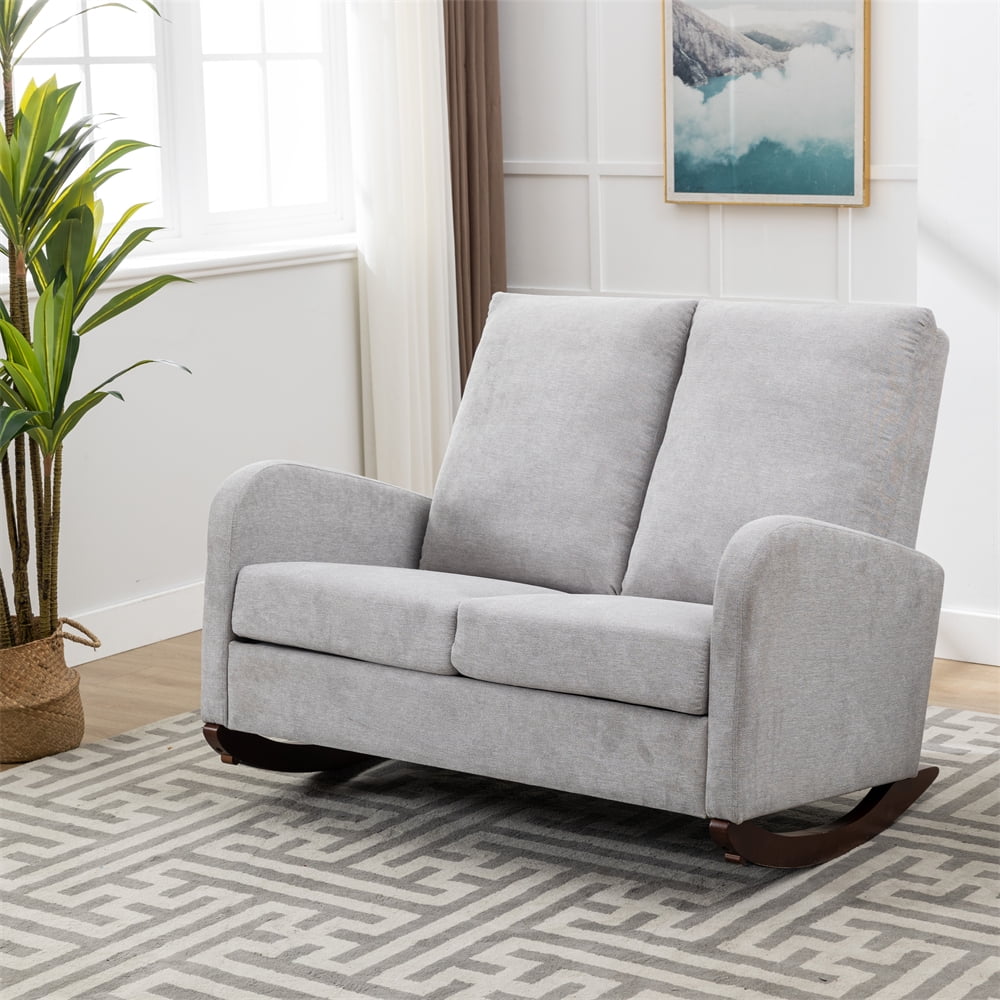 Rocking Chair with Oversized Wing Back Extra Wide Rocking Loveseat