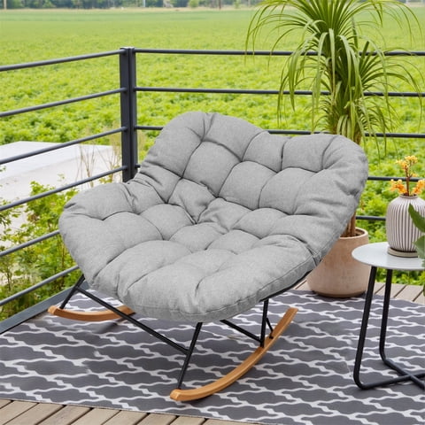 Rocking Chair, Papasan Chair, Outdoor Patio Porch Furniture, Rattan Wicker Lounge Chair Indoor, Rocker Egg Chair, Small Gray