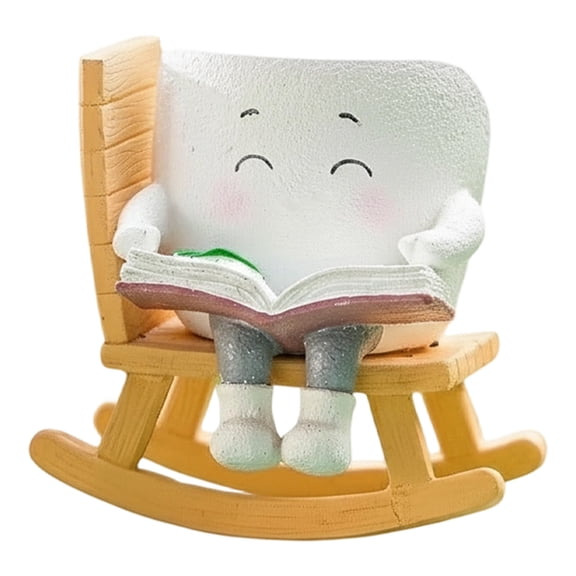 Rocking Chair Planter, Cute Small Pots for Indoor Plants - Funny Reading Head Flower Pot with Drainage Hole, Shelf Decor for Home, Office & Windowsill, Novelty Succulent Planter