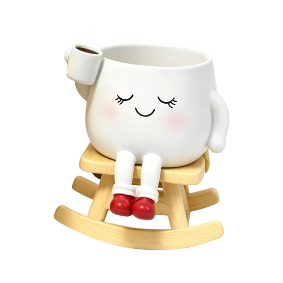 Rocking Chair Planter Pot, Face Succulent Flower Pots, Cute Face Rocking Chair Planter Pot Set Dynamic Sitting Cute Plant Pots Resin Succulent Flower Planter Desktop Decorative Swing Pot, White
