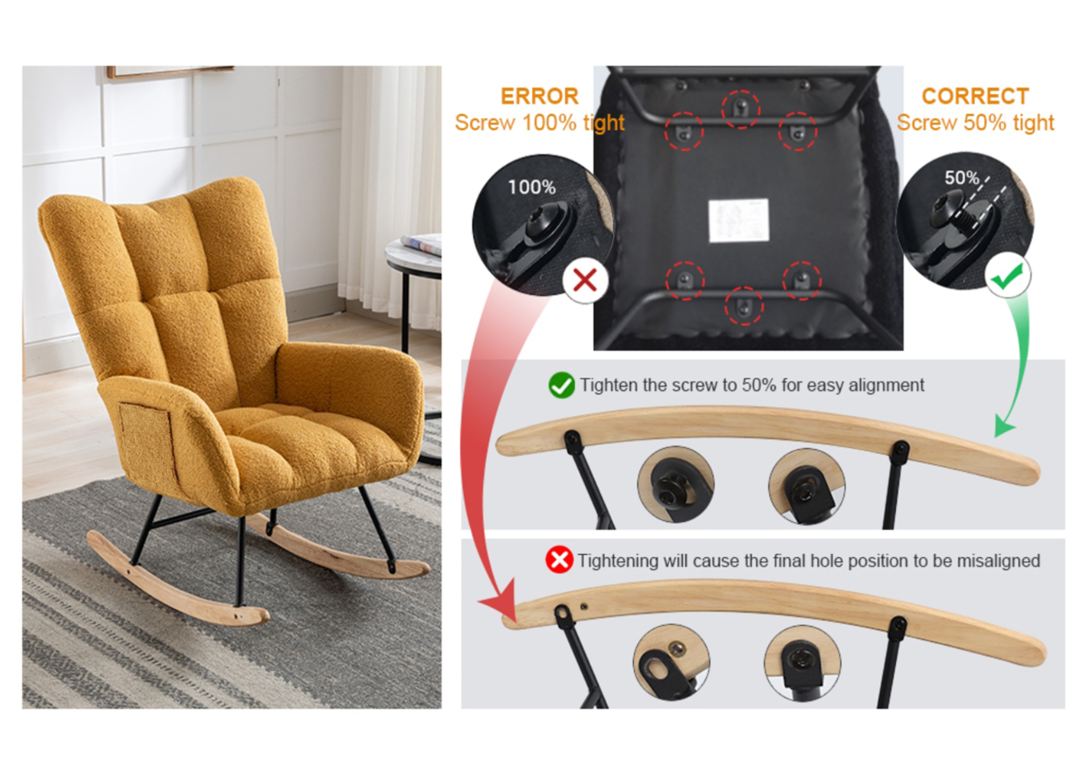 Rocking Chair with Pocket, Soft Teddy Fabric Rocking Chair for Nursery ...