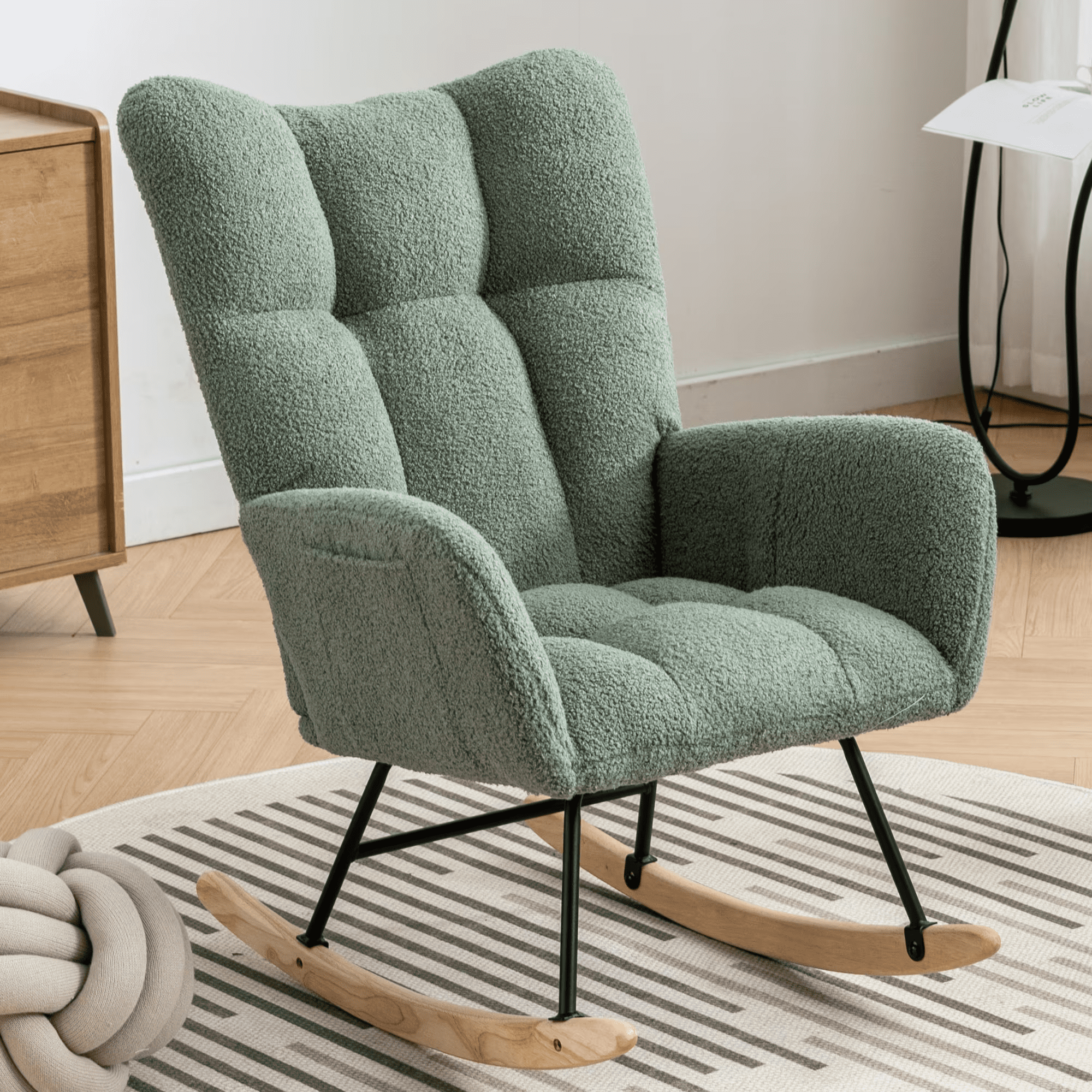 Rocking Chair with Pocket, Soft Teddy Fabric Rocking Chair for Nursery ...