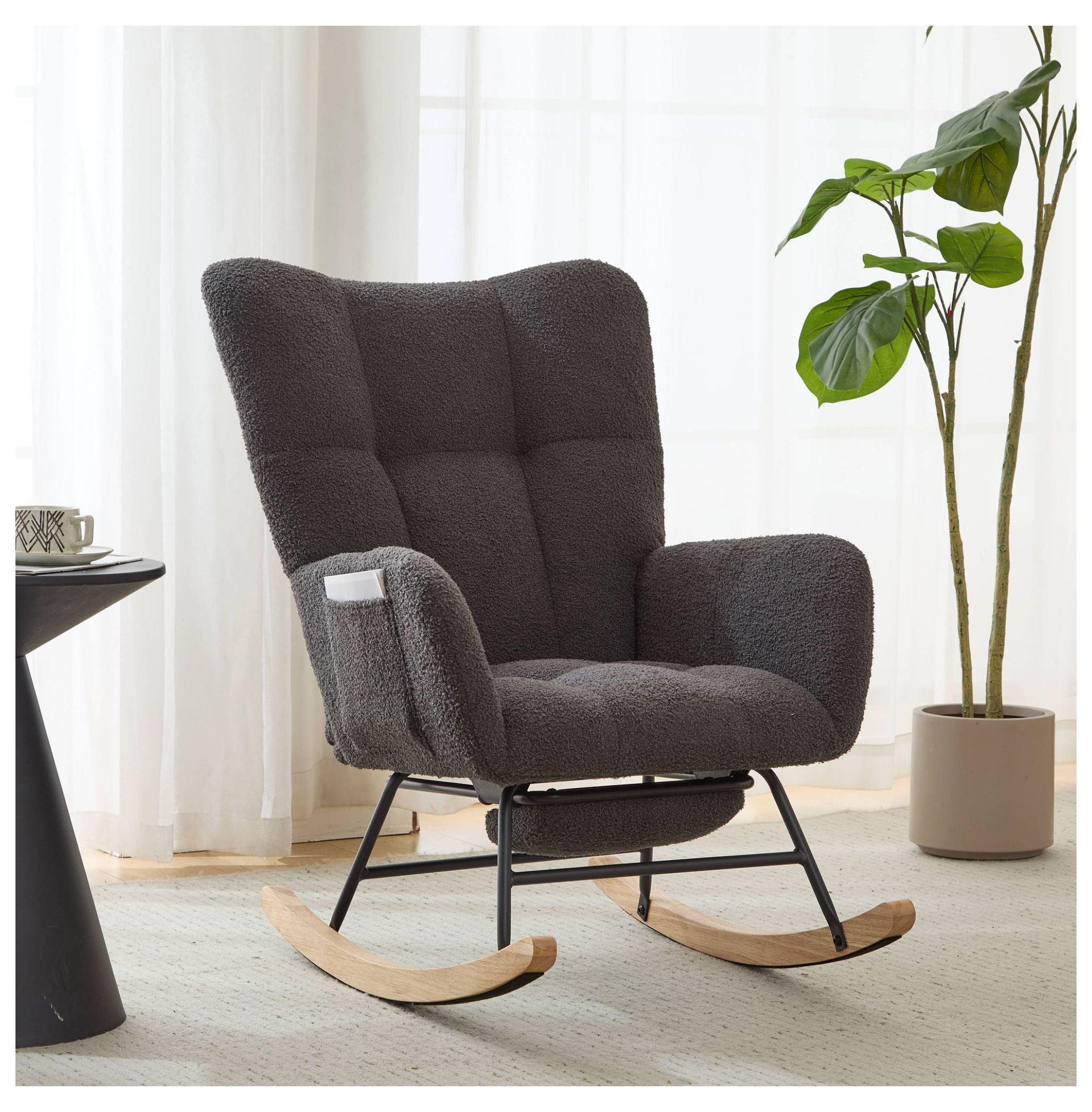 Rocking Chair with Pocket, Soft Teddy Fabric Rocking Chair for Nursery ...