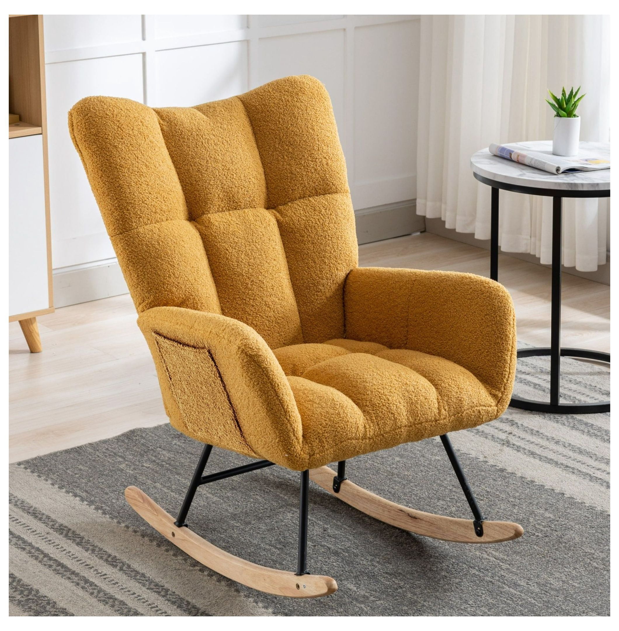 Rocking Chair with Pocket, Soft Teddy Fabric Rocking Chair for Nursery ...