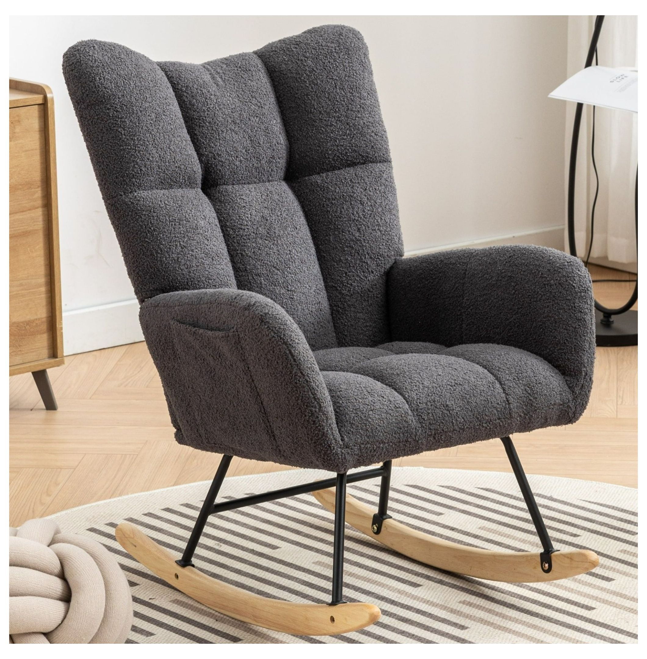 Rocking Chair with Pocket, Soft Teddy Fabric Rocking Chair for Nursery ...