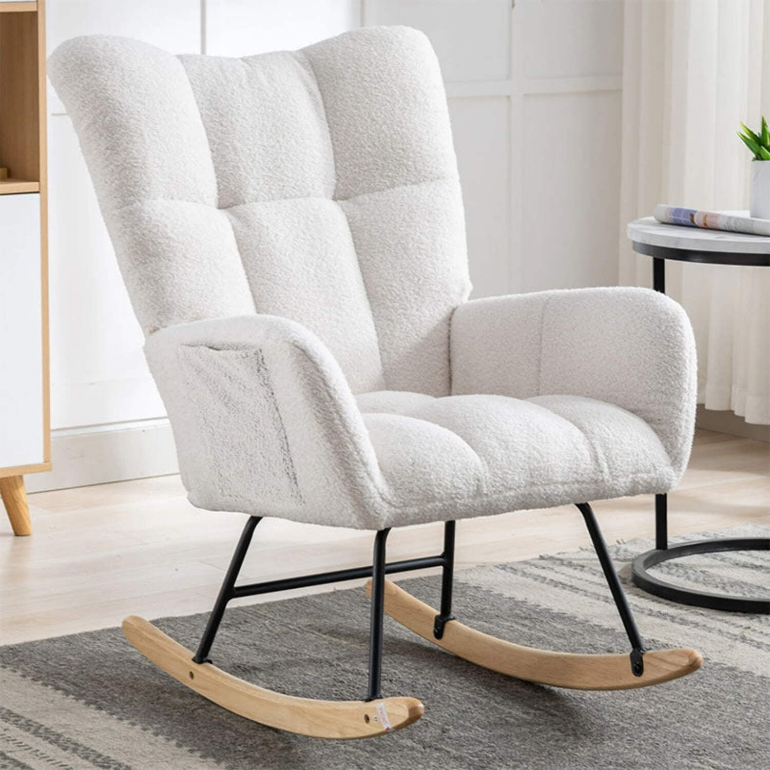 Rocking Chair With Pocket, Soft Teddy Fabric Rocking Chair For Nursery ...