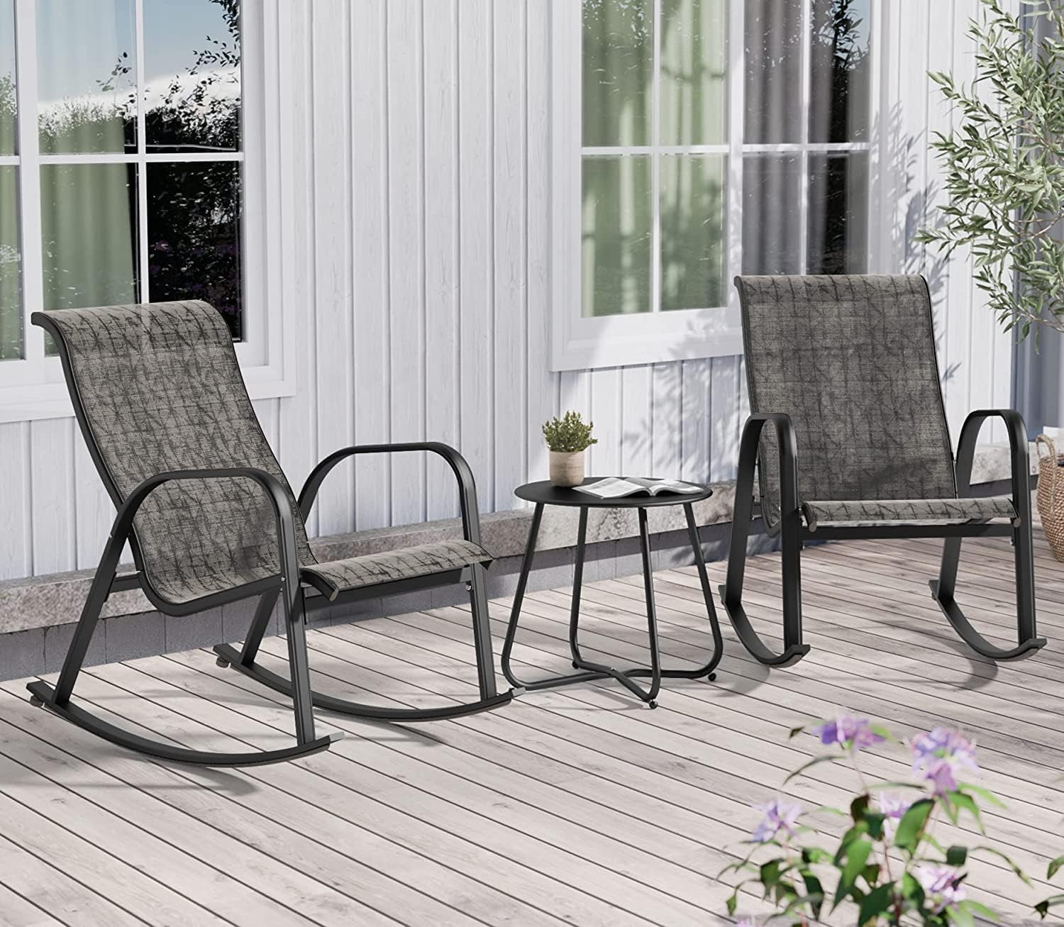 Rocking Chair Sets, 3 PCS Patio Furniture Set, Mesh Rocker Chairs with ...