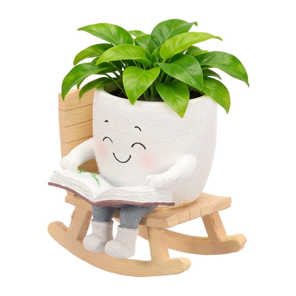 Rocking Chair Smile Face Planter Resin Indoor Outdoor Small Plant Pot with Drainage Hole Cute Succulent Pot for Garden Balcony