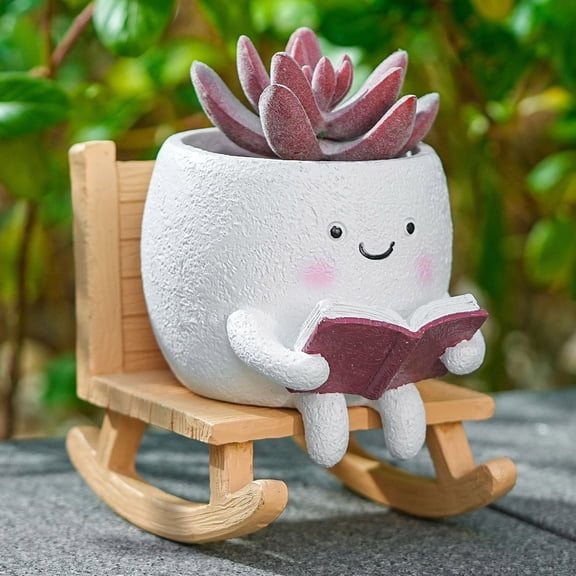 Rocking Chair Face Planter,Cute Pots For Indoor Outdoor Plants,Succulent Pots With Drainage Hole,Unique Funny Flower Pot For Succulents, Gifts For Mother'S Day