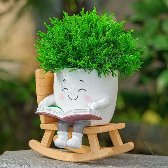 Rocking Chair Face Planter,Cute Pots For Indoor Outdoor Plants,Succulent Pots With Drainage Hole,Unique Funny Flower Pot For Succulents, Gifts For Mother'S Day
