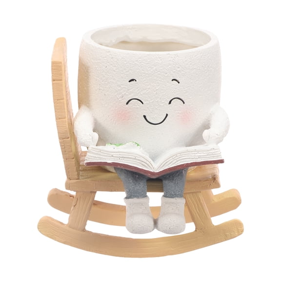 Rocking Chair Smiley Face Planter Cute Plant Pots for Indoor Outdoor Plants Succulent Pots with Drainage Hole Unique Funny Flower Pot for Succulents Plant Gifts