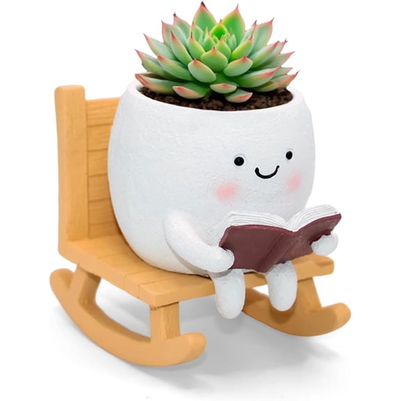 Rocking Chair Smiley Face Planter, Cute Plant Pots for Indoor Outdoor Plants, Succulent Pots with Drainage Hole