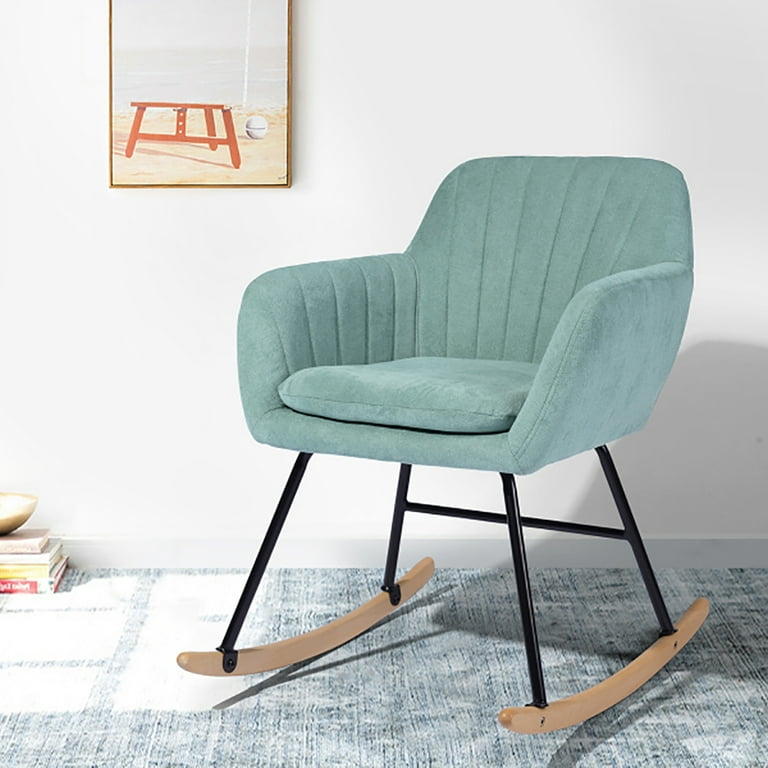 Rocking Chair Sofa Accent Chair with Solid Wood Base Vintage Fabric Armchair Rocker Wingback Chair with Padded Seat for Home Studio Bedroom and