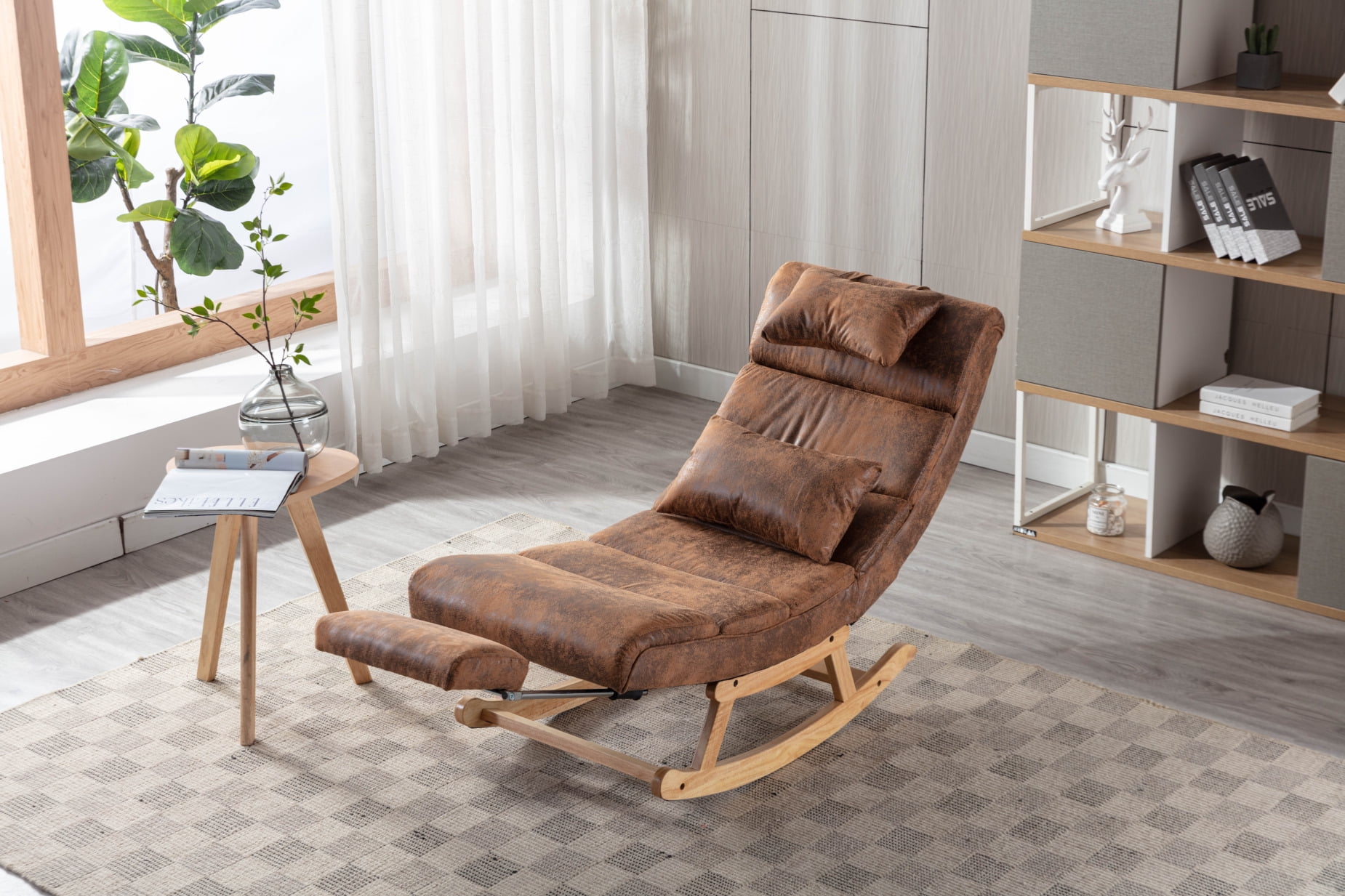 Rocking Chair, Upholstered Chaise Lounge Chair with Retractable ...
