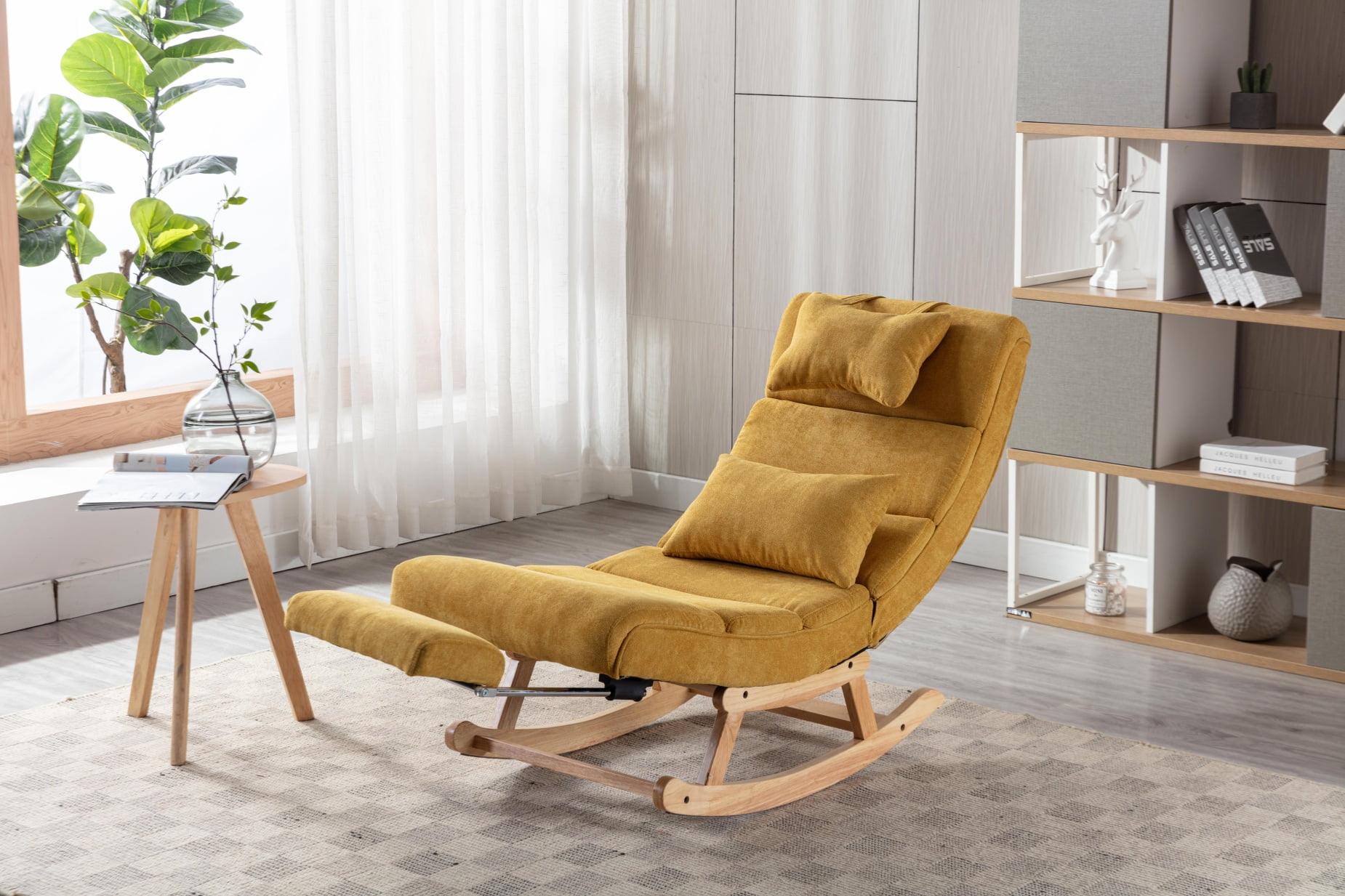 Rocking Chair, Upholstered Chaise Lounge Chair with Retractable ...