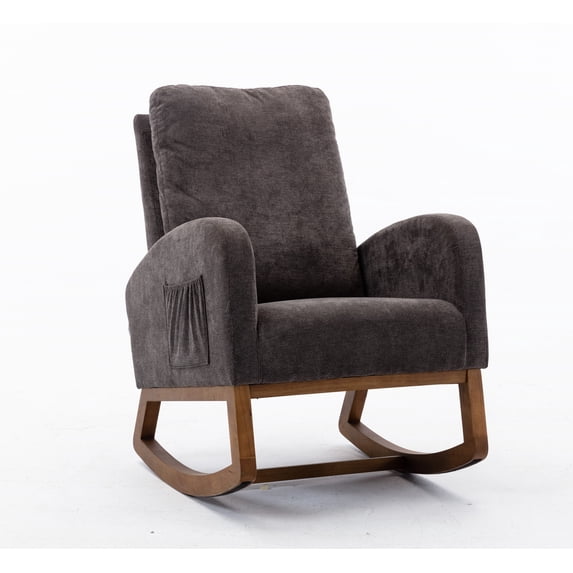 Rocking Chair Upholstered Rocking Chair with Fabric Padded Seat and Solid Wood Base, Comfortable Rocker Office Rocking Armchair Living Room Chair(Dark Gray)
