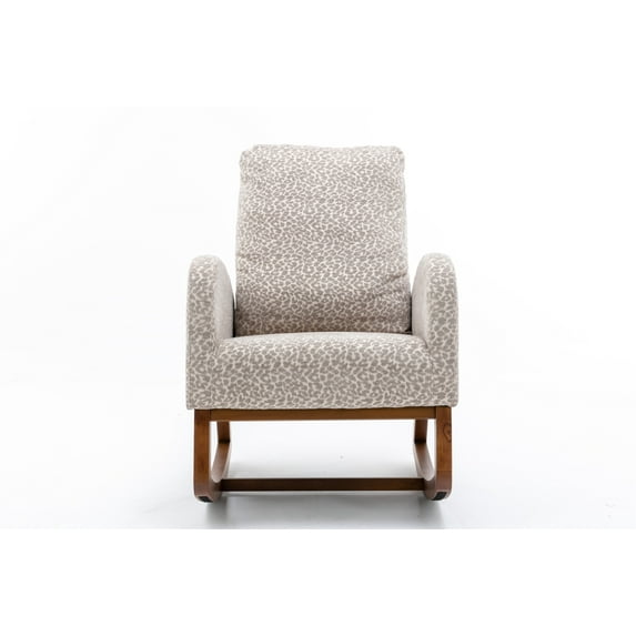 Rocking Chair, Upholstered High Back Comfy Accent Armchair Wooden Rocking Chair with Solid Wood Base and Thick Cushion Mid-Century Modern Fabric Glider Rocker Chair for Living Room Bedroom