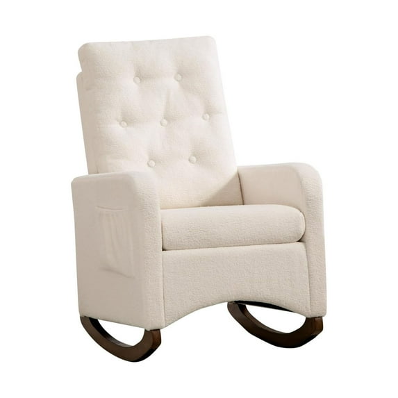Rocking Chair, Upholstered Rocking Chair Nursery Glider Chair with Side Pocket, Accent Chair with Rubber Wood Legs Armchair for Living Room, 25.59" D x 25.98" W x 33.86" H