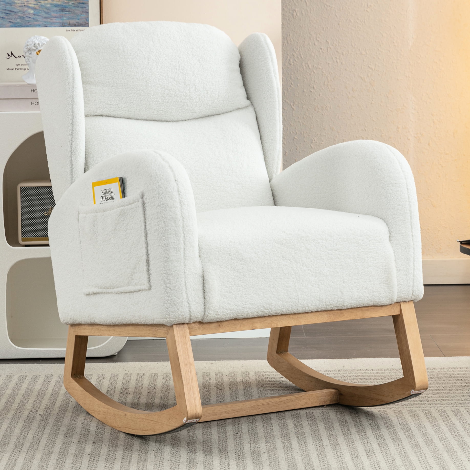 Rocking Chair With Luxury Fabric And Hardwood Frame Foam Filled Solid Pattern