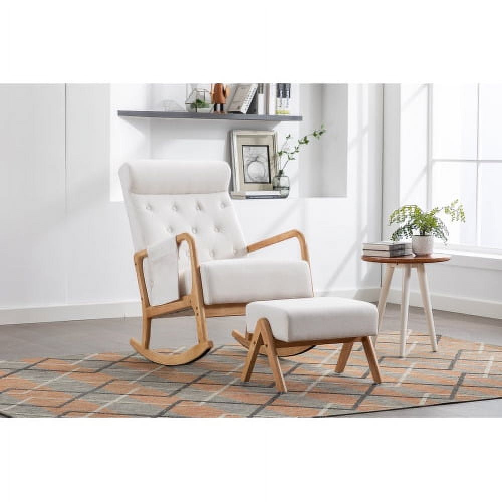 Rocking Chair With Ottoman, MidCentury Modern Upholstered Fabric