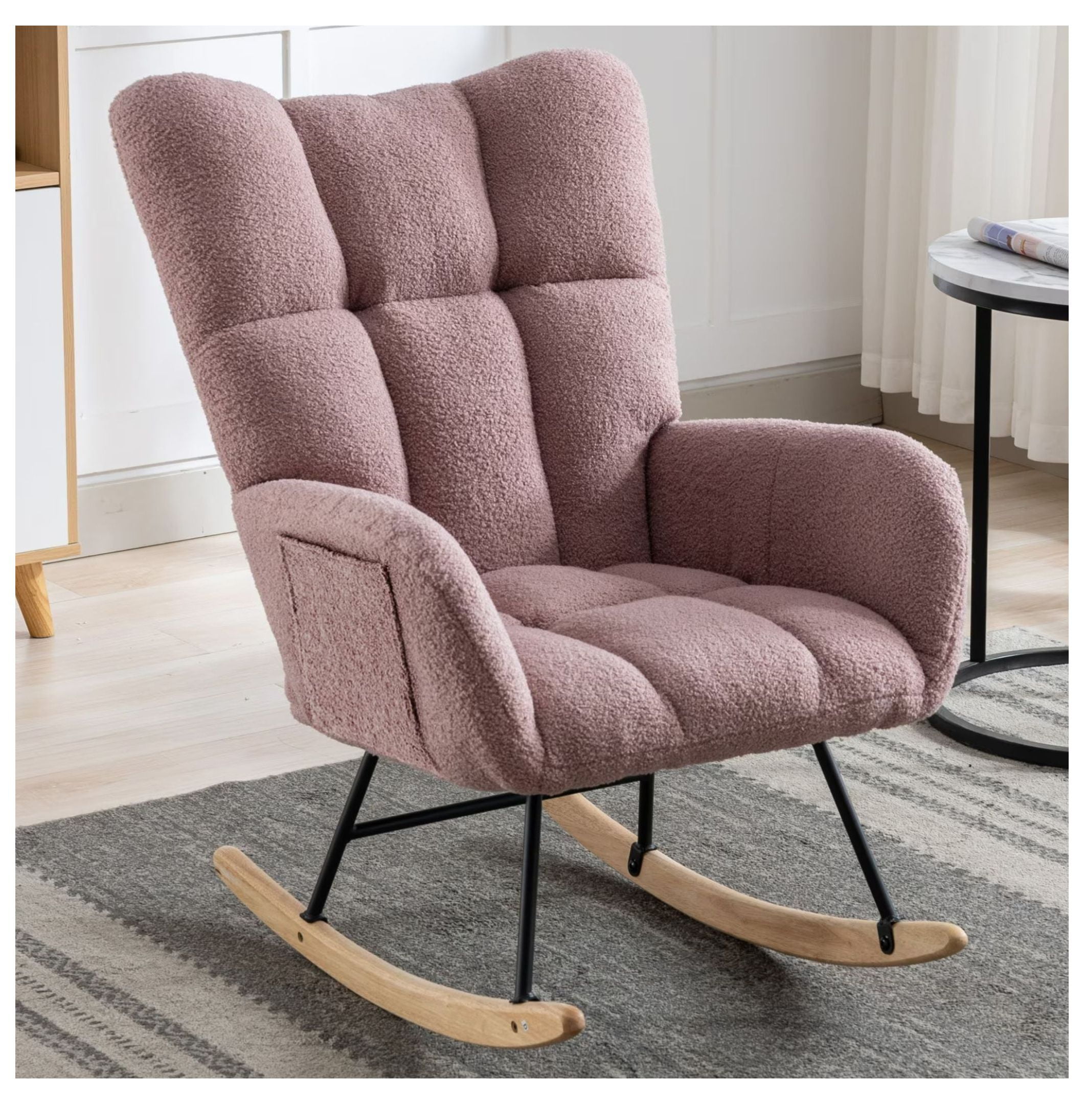 Rocking Chair With Pocket, Soft Teddy Fabric Rocking Chair For Nursery ...