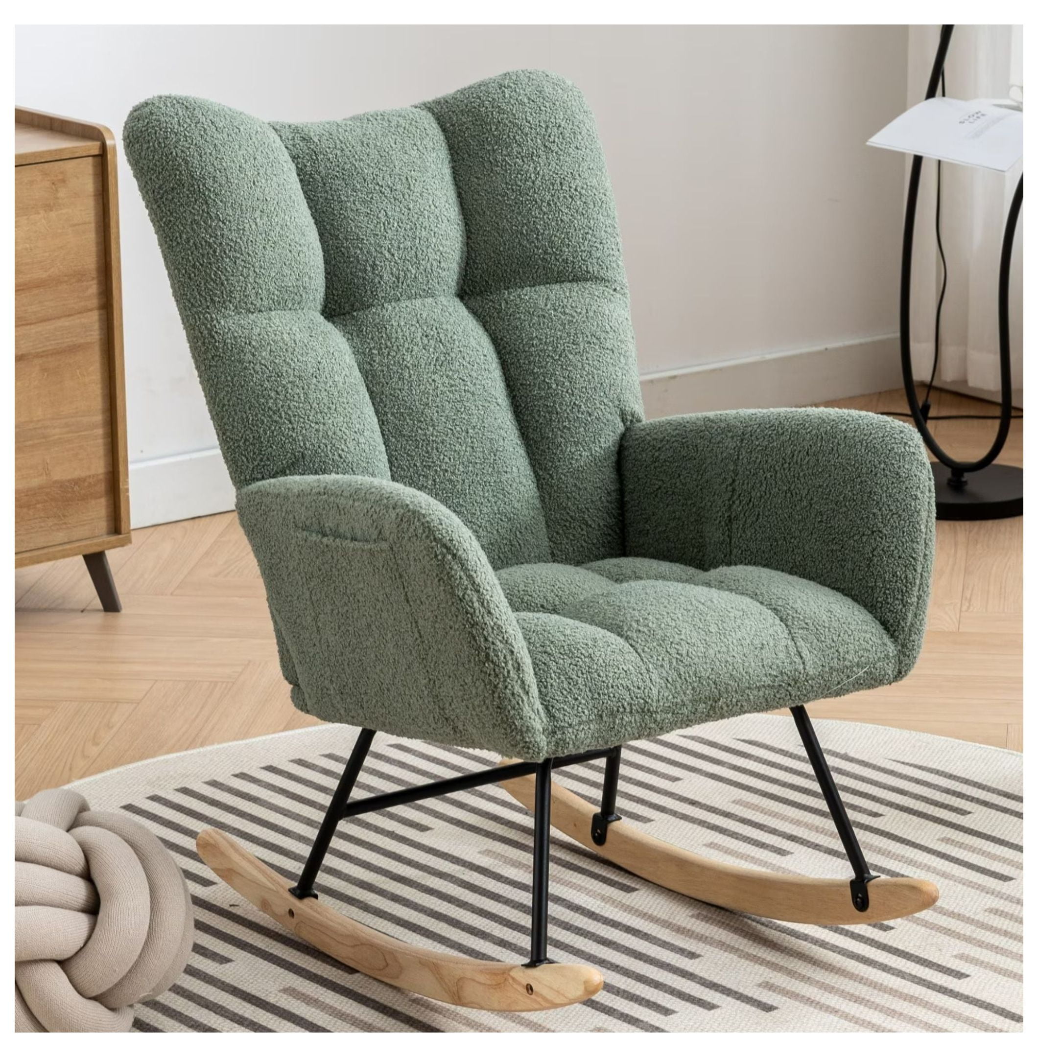 Rocking Chair With Pocket, Soft Teddy Fabric Rocking Chair For Nursery ...