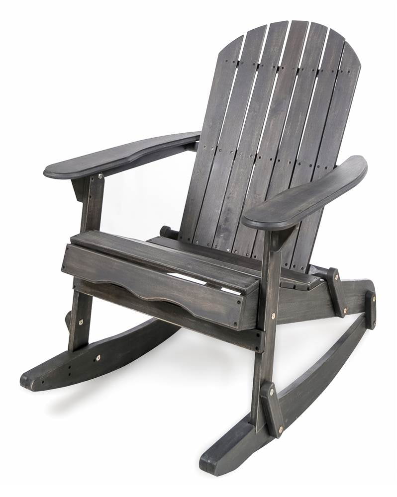 Dark Gray Acacia Wood Outdoor Adirondack Rocking Chair
