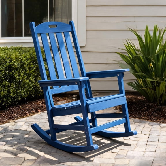 Rocking Chair with HIPS Frame in Soft Blue, Smooth Rocking Motion for Patio or Indoor Relaxation