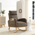 thumbnail image 1 of Rocking Chair with Padded Seat and Wood Legs, Upholstered Chair with High-Density Foam Cushions and Side Bag for Bedroom, Reading Room, Home Office, 1 of 9