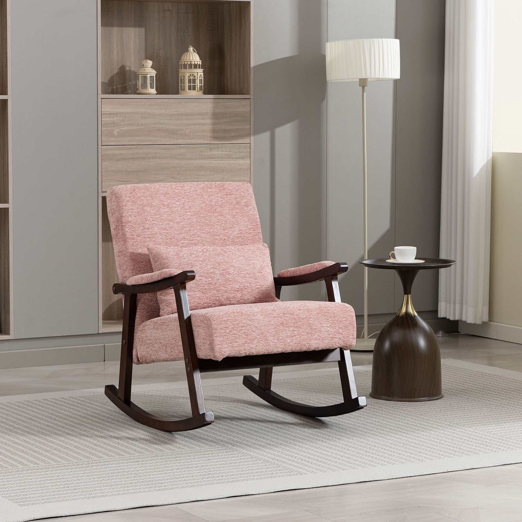 Rocking Chair with Solid Wood Frame Comfortable Upholstered Accent ...