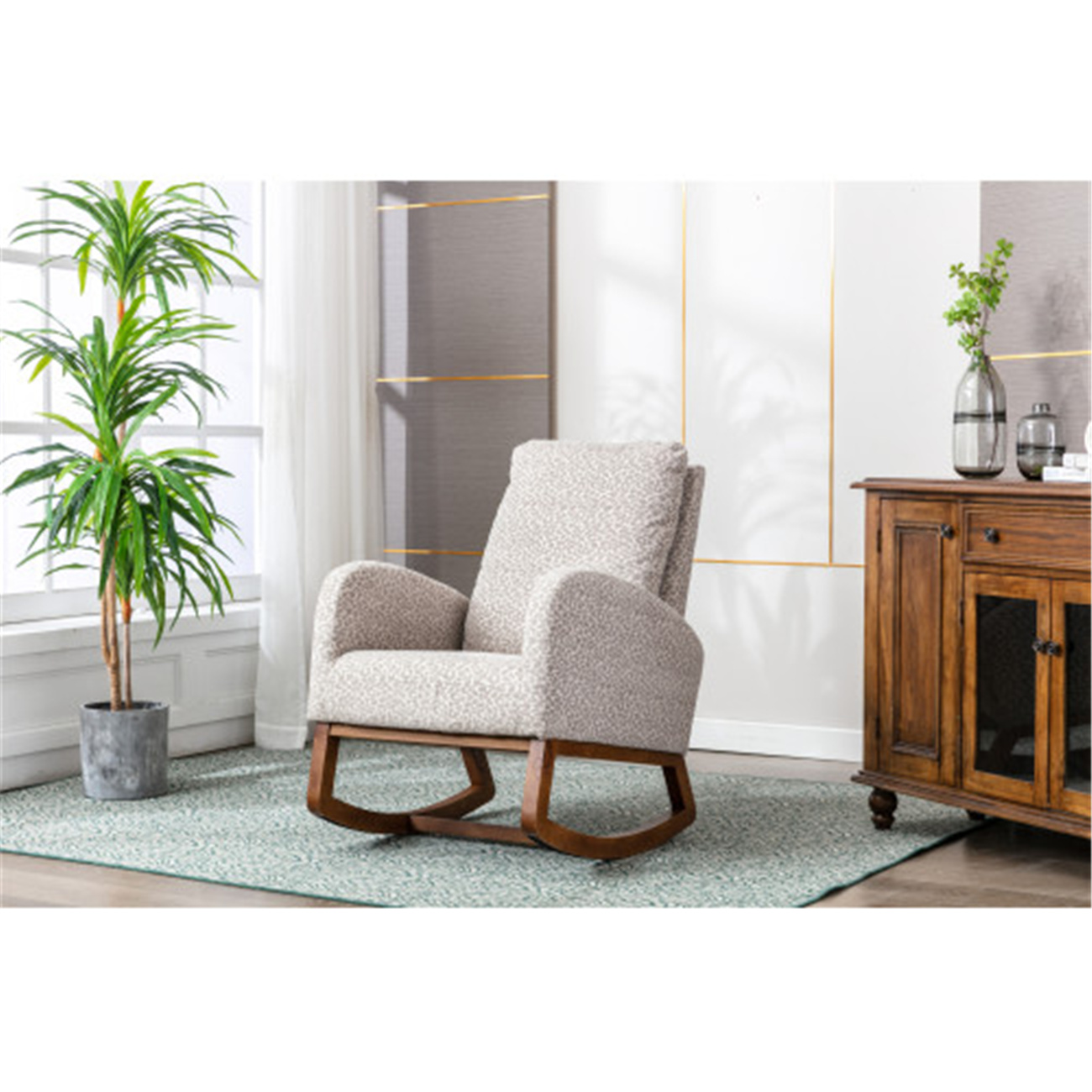 Rocking Chair with Wood Leg, Leisure Chair with Backrest and Armrest ...