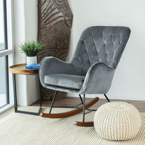 Rocking Chairs Hannah Mid Century Modern Rocking Chair In Dark Grey,Wooden Rocking Chairs