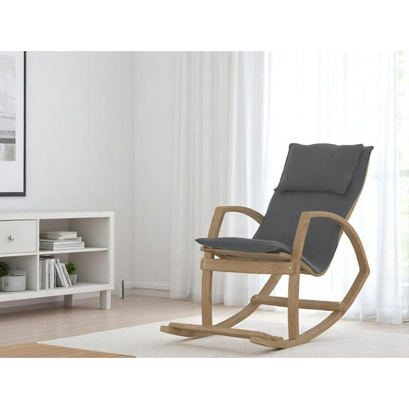 Rocking Chairs Modern Rocking Chair, Modern Accent Rocker Armchair With Wooden Frame, Upholstered High Back Wooden Rocking Chair for Contemporary Living Spaces, Dark Gray,Wooden Rocking Chairs