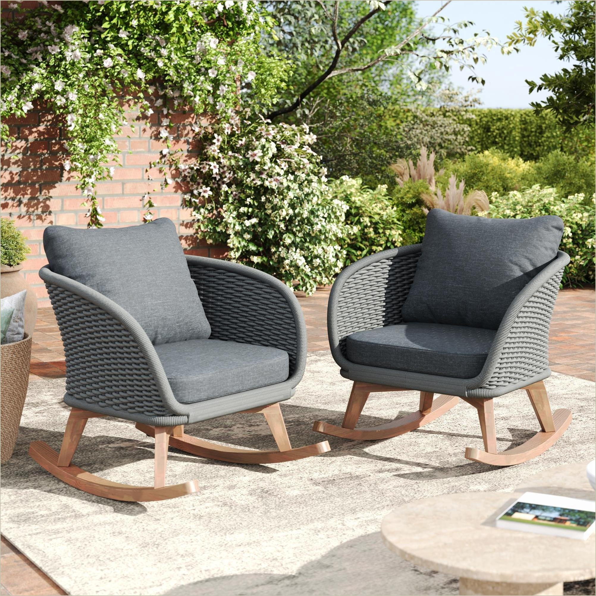 Rocking Chairs | Set of 2 Slate Gray Contemporary Minimalist, for Patio ...