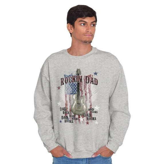 Rocking Dad Guitar American Flag Men's Crewneck Sweatshirt Brisco Brands X