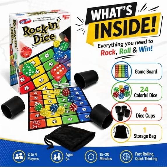 Rocking Dice Game,Non-Stop Fast Simultaneous Gameplay Dice Rolling Board Game,Fast-Paced Party Game for Family Game Night Travel Camping,Fun Gift for Players and Game Enthusiasts(1 Set)