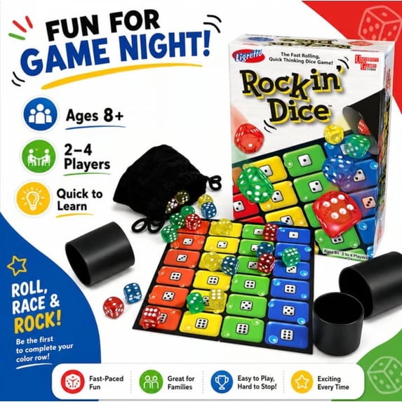 Rocking Dice Game,Non-Stop Fast Simultaneous Gameplay Dice Rolling Board Game,Fast-Paced Party Game for Family Game Night Travel Camping,Fun Gift for Players and Game Enthusiasts(1Set)
