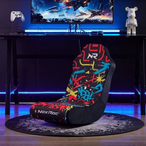 Rocking Gaming Chair for Adults & Teens, Graffiti Printed Fabric Floor Game Rocker, High Density Sponge Cushion, Metal Back Support Frame, Ergonomic Gaming Rocker Chair for Bedroom Game Room,SW1005