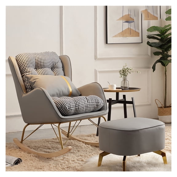 Rocking Glider Chair for Nursery Accent Chairs with Lumbar Pillow and Ottoman for Living Room,Comfy Nursery Rocking Chairs Linen Upholstered Glider Rocker with Solid Wood Legs