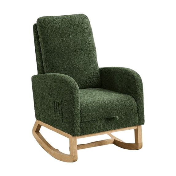 Rocking Glider Chair For Nursery, Modern Upholstered Rocking Armchair With Side Pockets, High Backrest Leisure Single Sofa With Retractable Footrest For Living Room