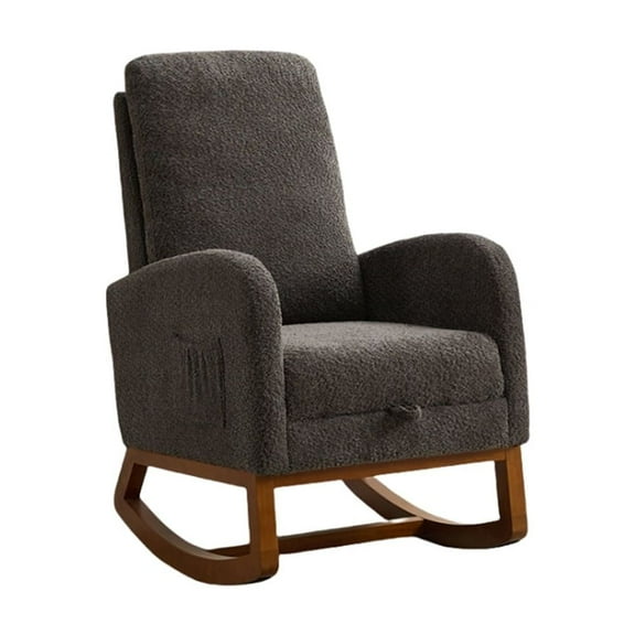 Rocking Glider Chair For Nursery, Modern Upholstered Rocking Armchair With Side Pockets, High Backrest Leisure Single Sofa With Retractable Footrest For Living Room