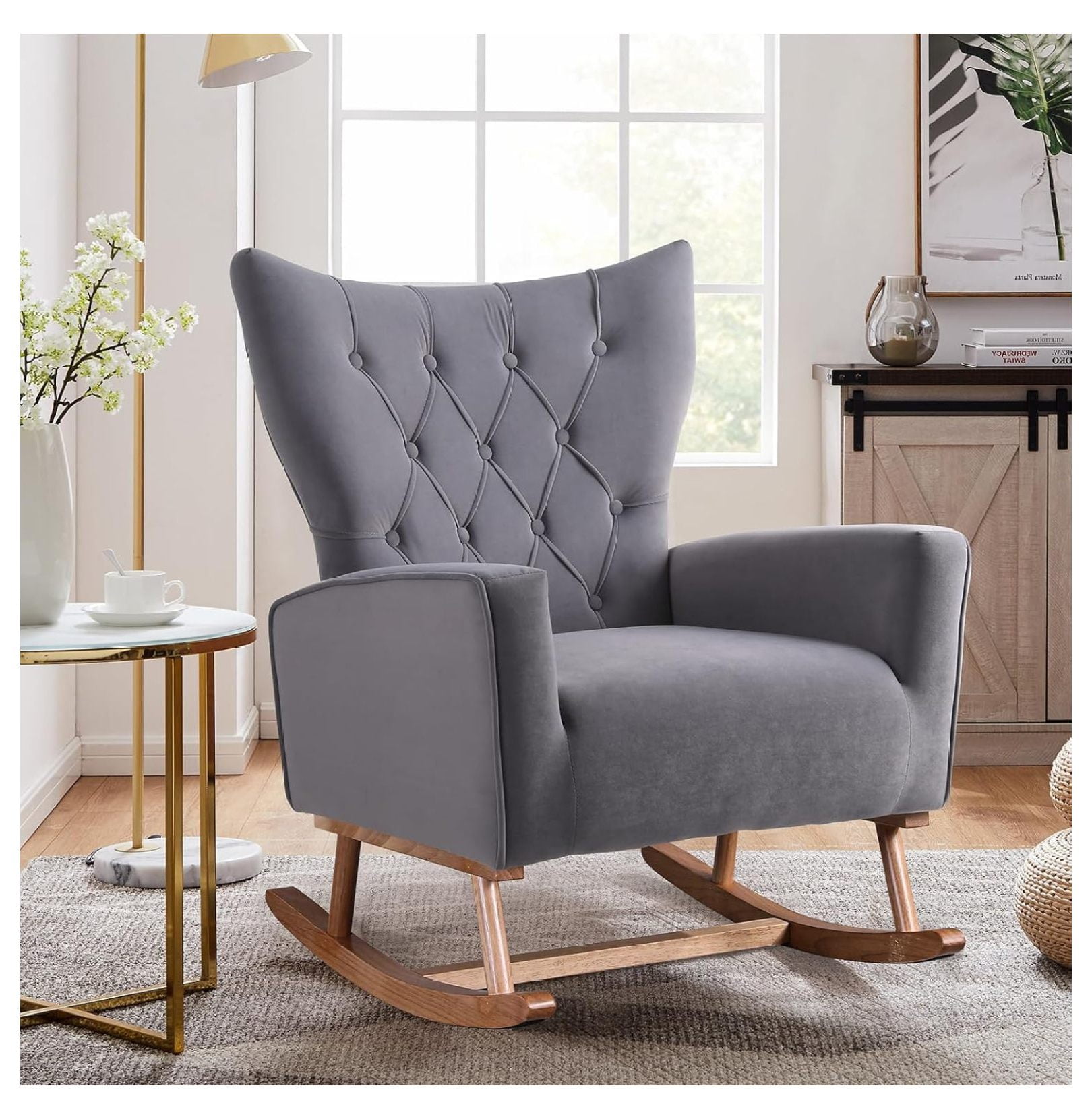 Rocking Glider Chair for Nursery,Velvet Accent Rocker Chair with